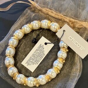 Chico's Gold and White Beaded Bracelet